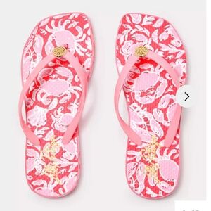 Lilly Pulitzer Sandsational Square Toe Flip Flops. Coral Crab Collab Sz: 7/8
